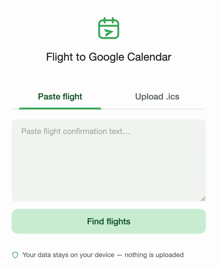 Preview of Flight to Google Calendar
